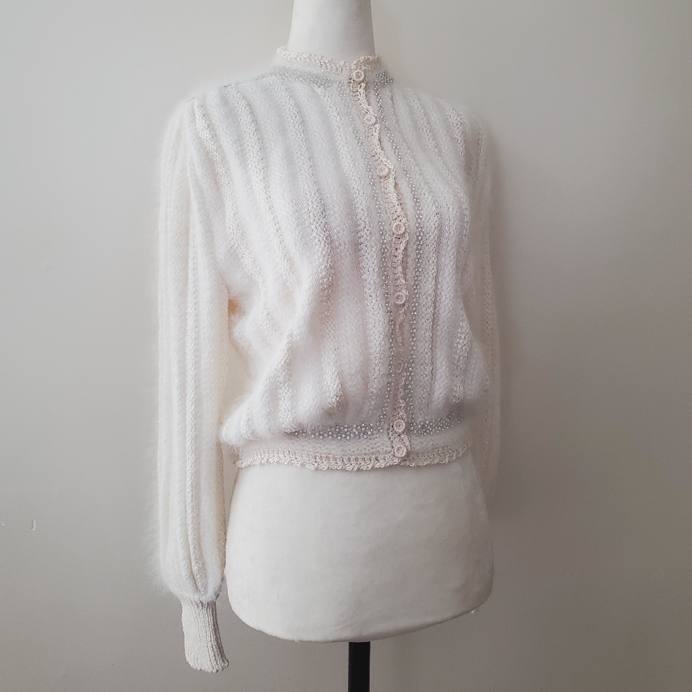 Antonella Preve Angora Silk Embellished Cardigan